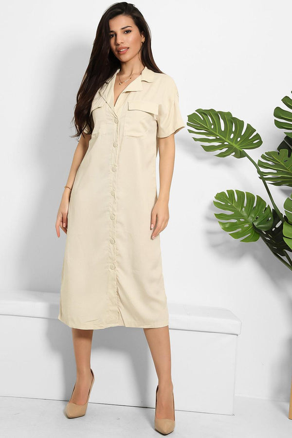 Lightweight Cotton Blend Midi Shirt Dress-SinglePrice