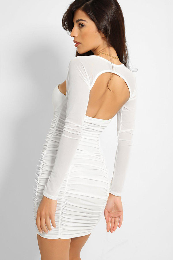 White Ruched Sweetheart Cup Open Back Mini Dress-SinglePrice