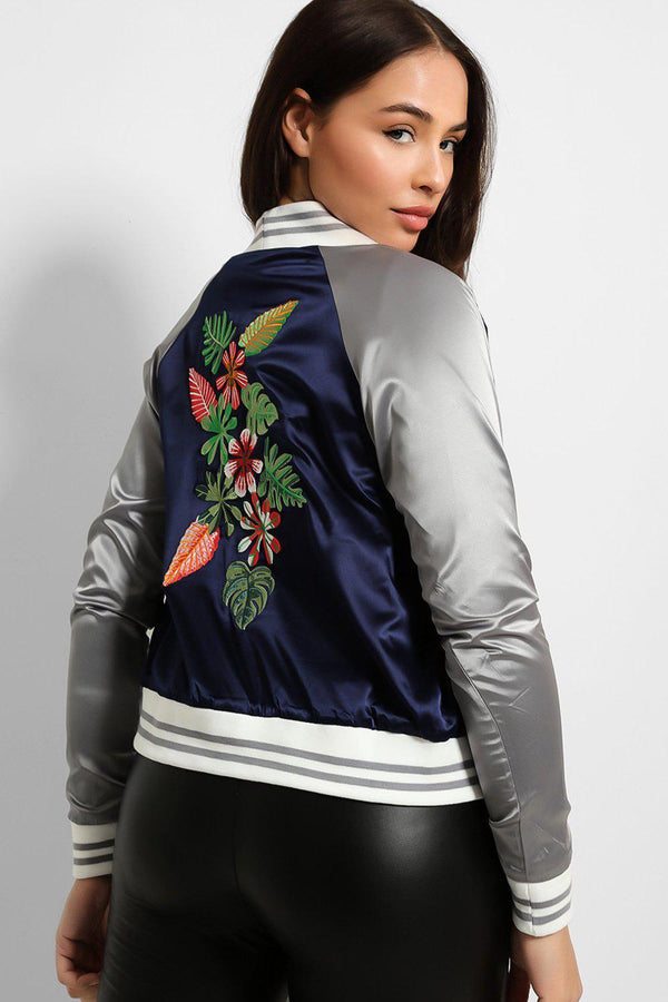 Open Front Cropped Satin Bomber Jacket-SinglePrice