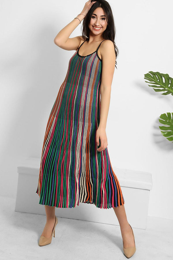 Multicolour Stripe Fine Knit Cami Maxi Dress