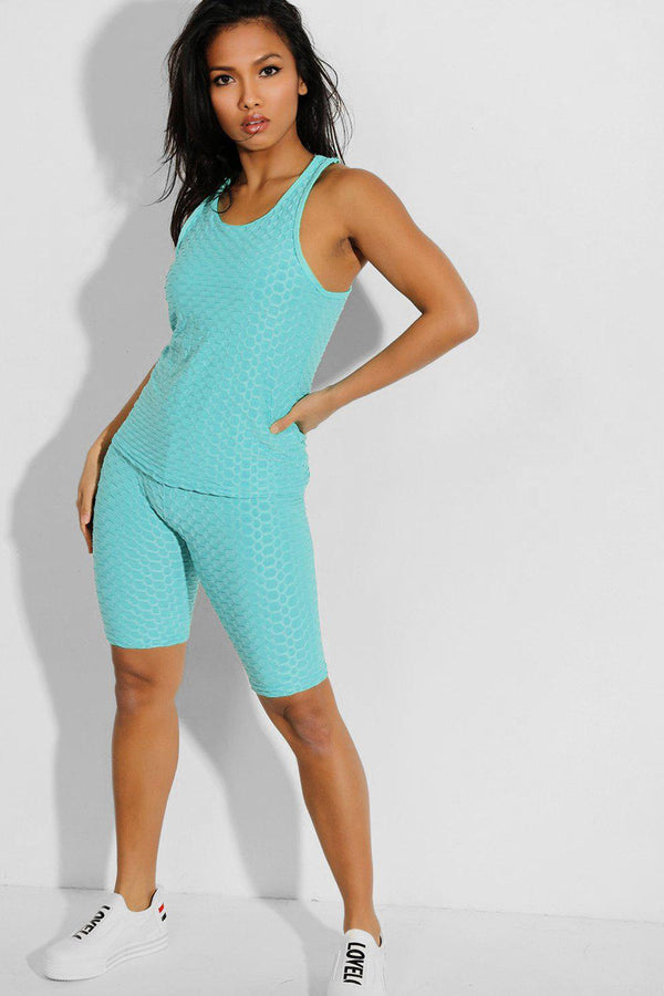 Blue Ruched Cycling Shorts And Top 2 Piece Tracksuit-SinglePrice