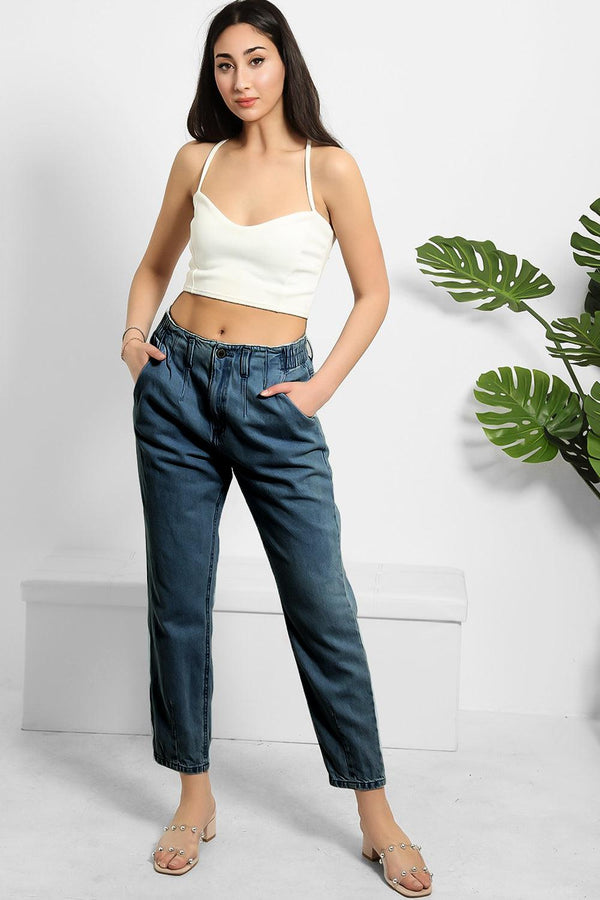 Elastic Back High Waist Casual Jeans-SinglePrice