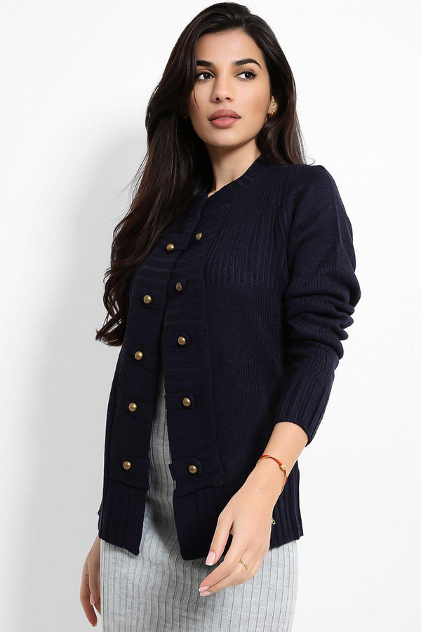 Military Details Open Front Cardigan-SinglePrice