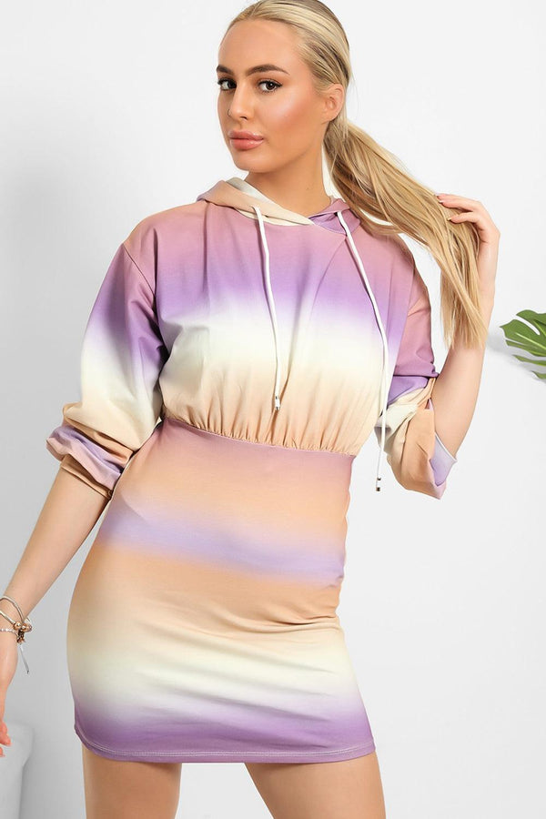 Ombre Colours Bodycon Hoodie Dress-SinglePrice