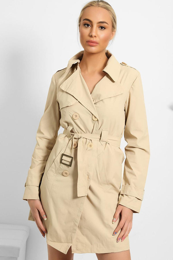Double Breasted And Belted Gabardine Trench Coat-SinglePrice