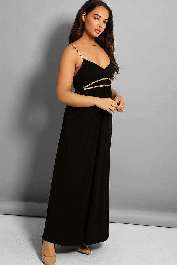 Black Gold Empire Waist Detail Maxi Cami Dress-SinglePrice