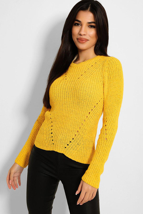Perforated Details Macrame Knit Pullover - SinglePrice