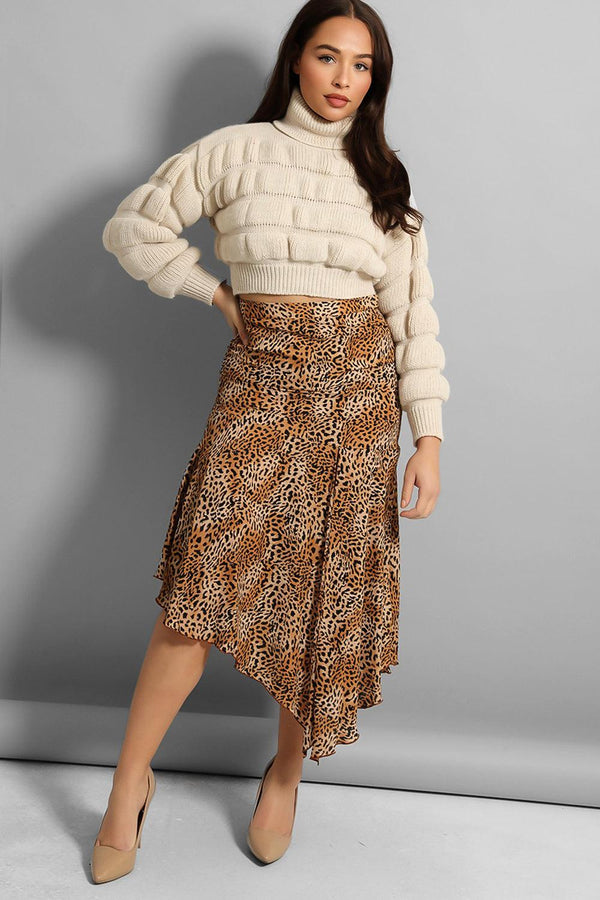 Leopard Print Asymmetric Hem Chiffon Skirt-SinglePrice