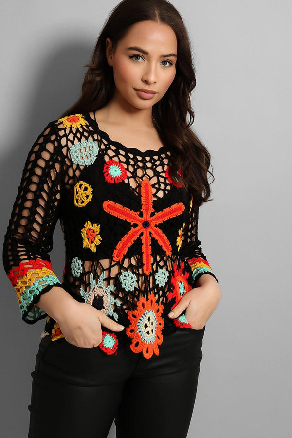 Multicolour Floral Crochet Pullover-SinglePrice