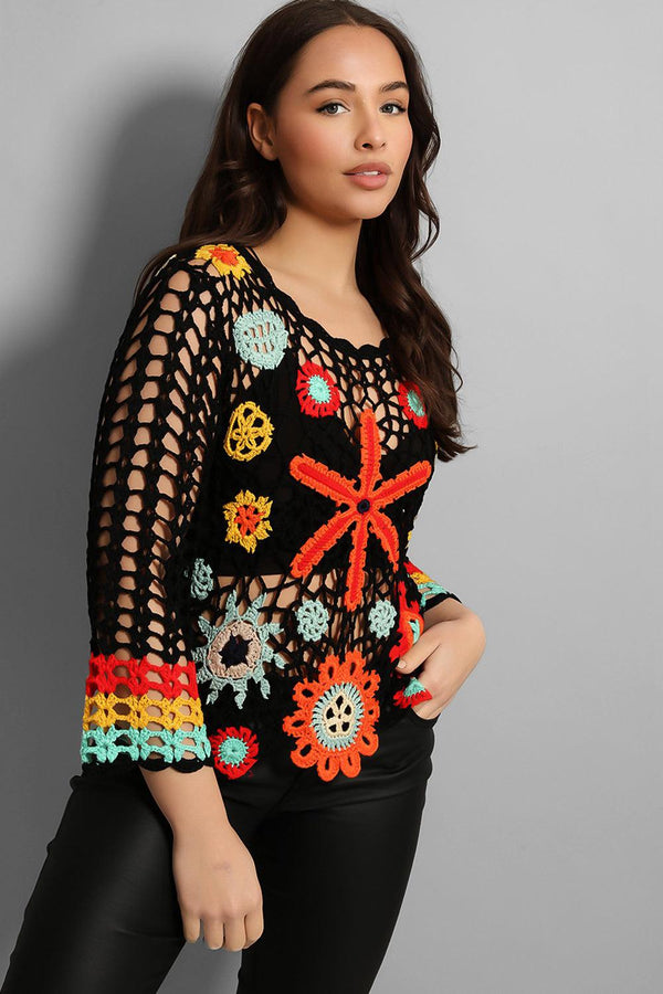 Multicolour Floral Crochet Pullover-SinglePrice