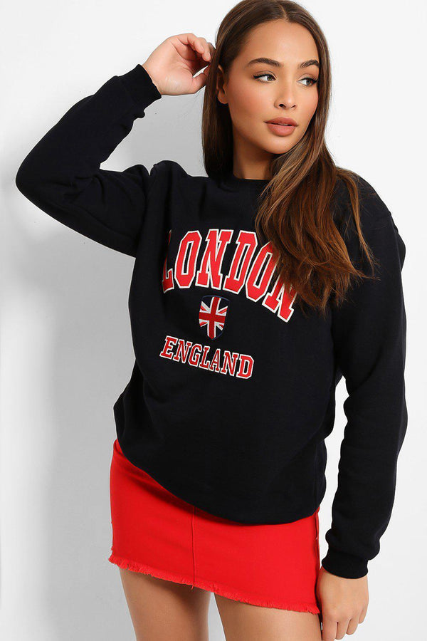 Navy Red LONDON England Slogan Sweatshirt-SinglePrice
