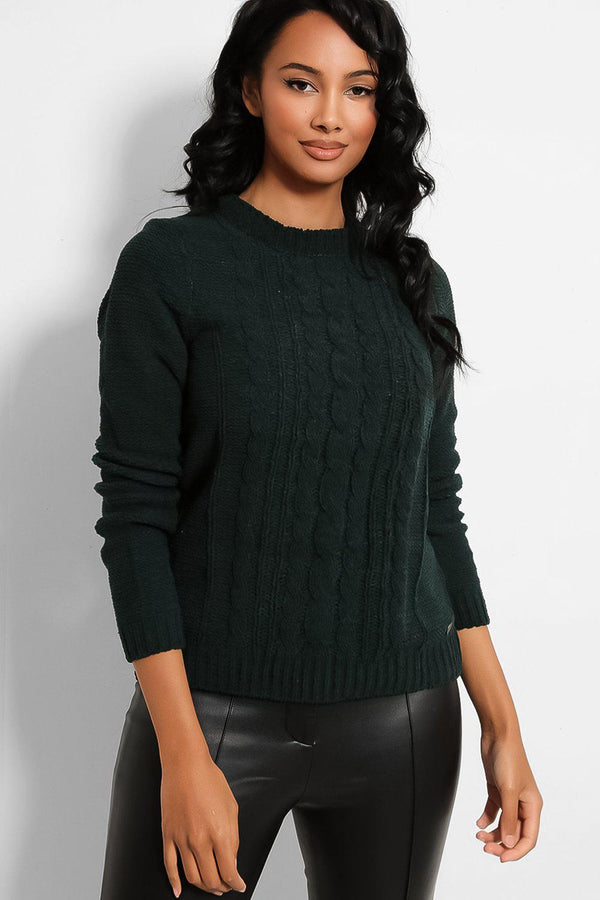 Green Bleached Velvet Cable Knit Front Pullover - SinglePrice