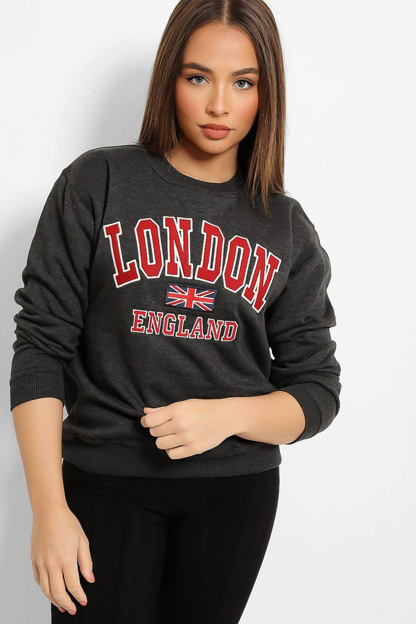 Grey LONDON Slogan Sweatshirt-SinglePrice