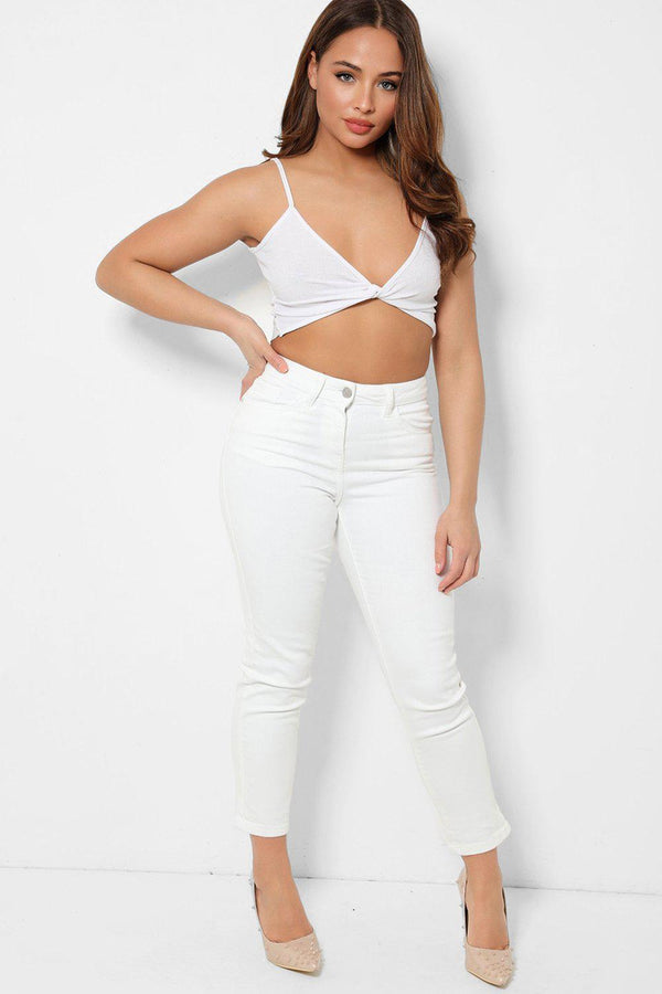 White Cropped High Waist Skinny Jeans - SinglePrice