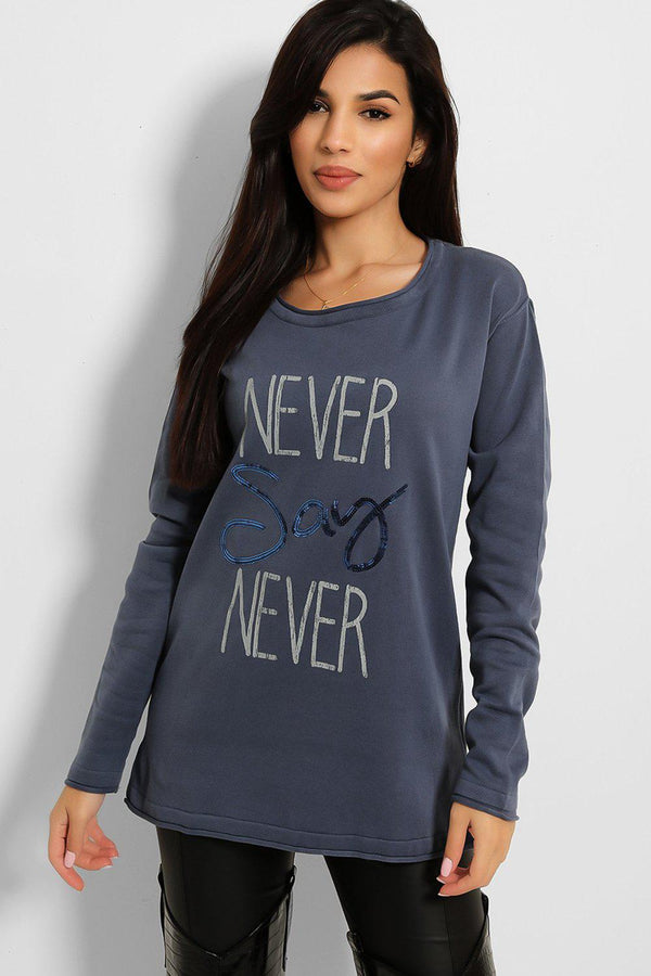 Sequins Embellished Slogan Sweatshirt-SinglePrice