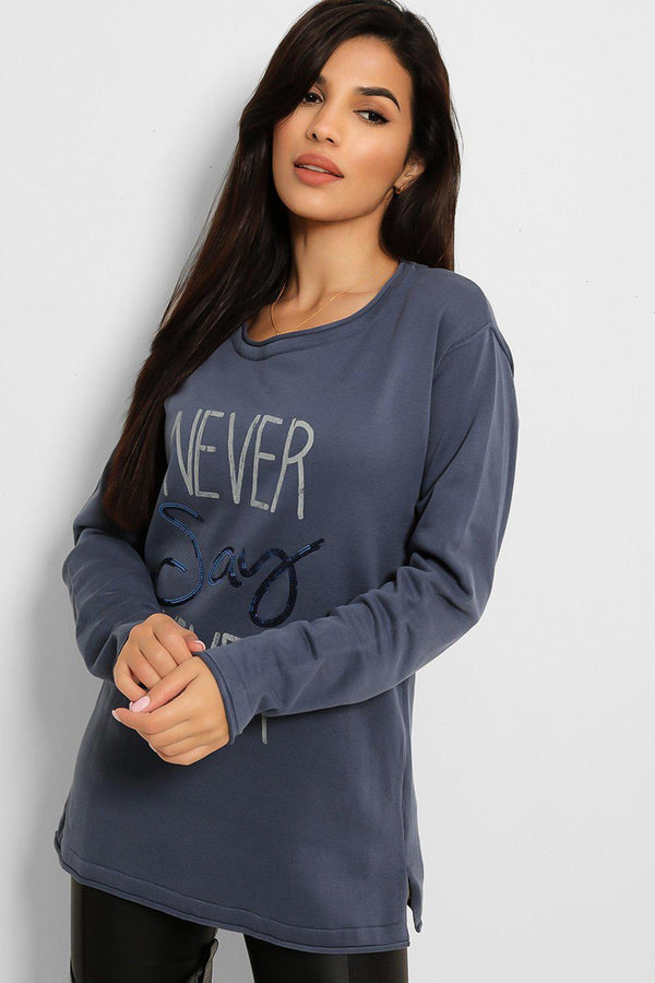 Sequins Embellished Slogan Sweatshirt-SinglePrice
