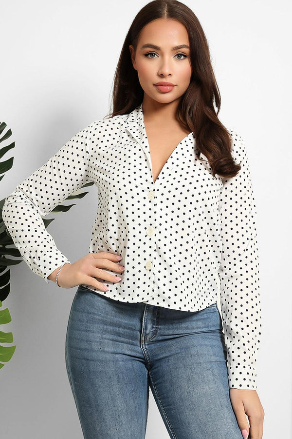 Polka Dot Print Short Blouse Shirt-SinglePrice