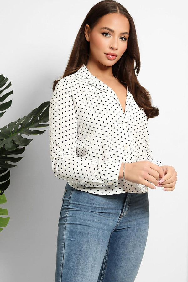 Polka Dot Print Short Blouse Shirt-SinglePrice