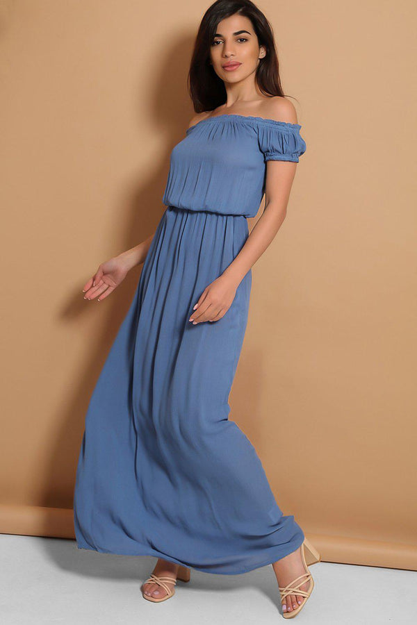 Blue Off The Shoulder Maxi Summer Dress - SinglePrice