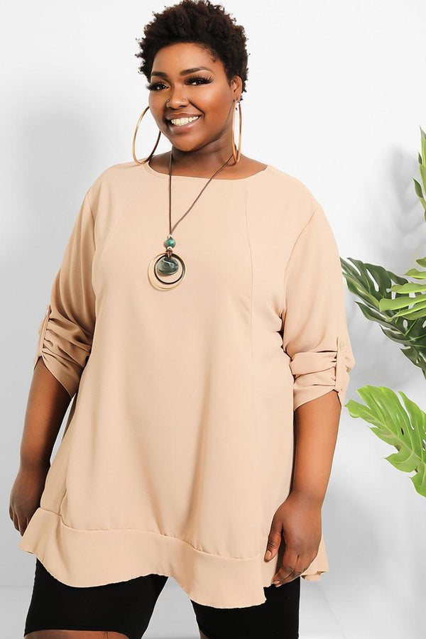 Frilled A-line Tunic With Necklace-SinglePrice