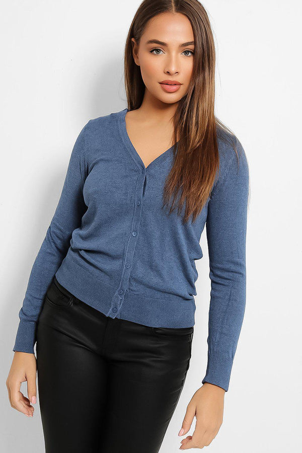 Blue Classic Cut Knitted Cardigan - SinglePrice