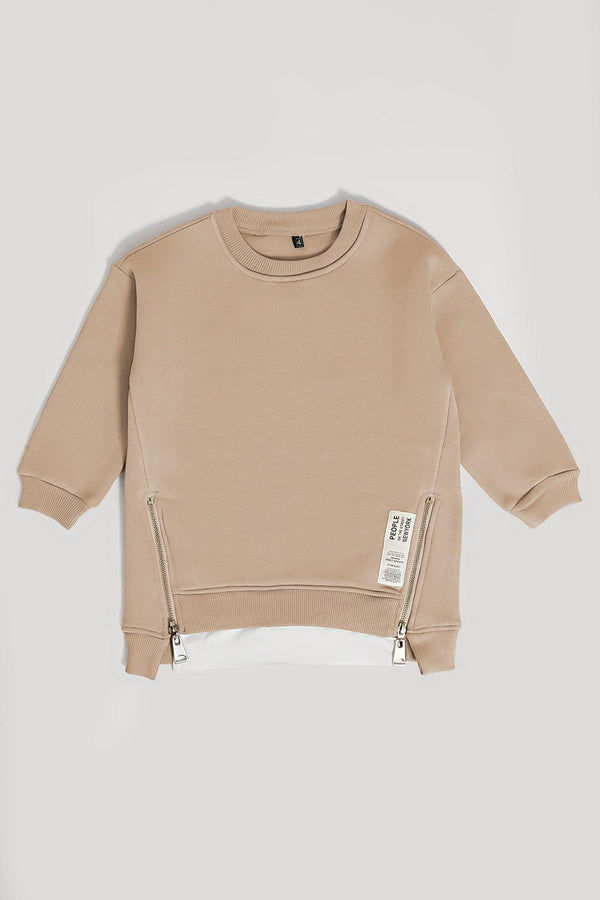 Shirt Hem Zip Details Kids Sweatshirt-SinglePrice