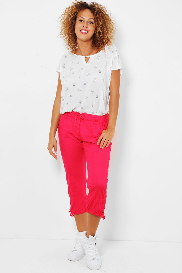Pink Toggle Hem Cropped Cargo Trousers - SinglePrice