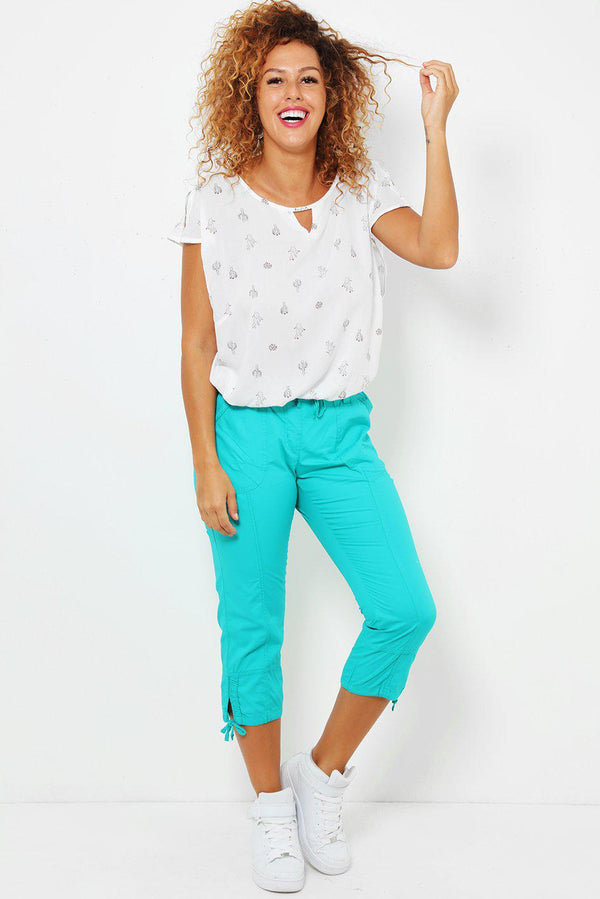Green Toggle Hem Cropped Cargo Trousers - SinglePrice