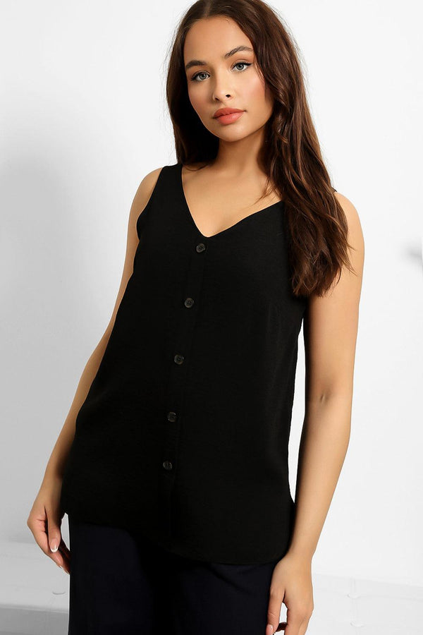 Faux Button Front Sleeveless Vest Top-SinglePrice