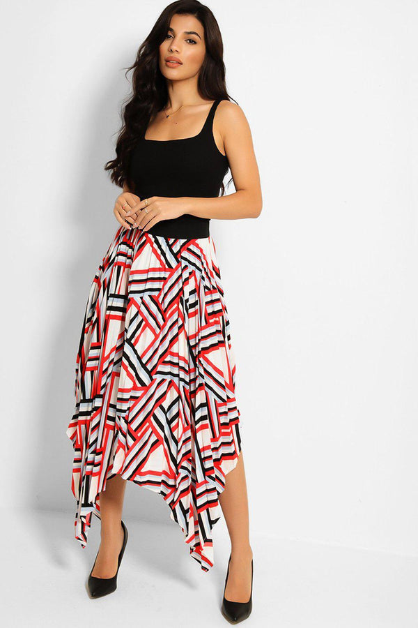 Red Black Geo Print Handkerchief Maxi Skirt - SinglePrice