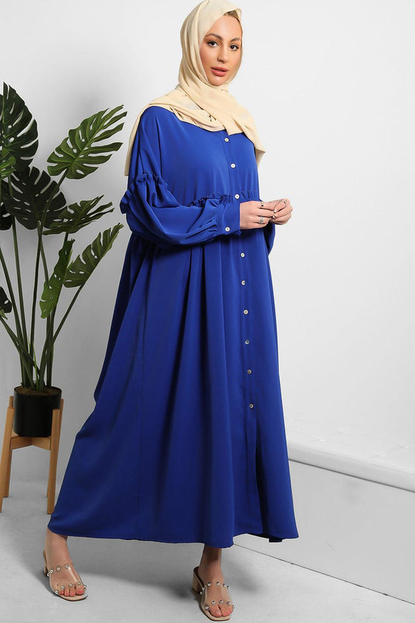 Frilled Details Modest SHirt Dress-SinglePrice