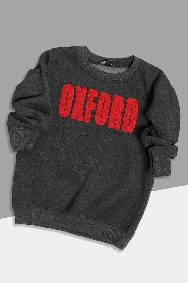 Dark Grey Raised Oxford Slogan Kids Sweatshirt - SinglePrice