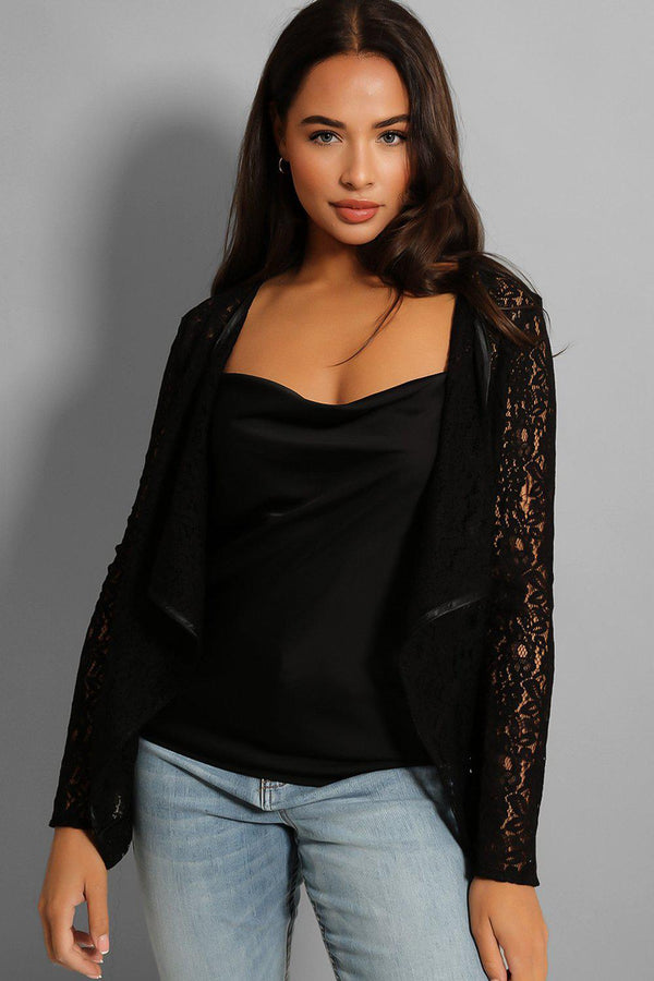 Black Lace Open Front Cardigan - SinglePrice